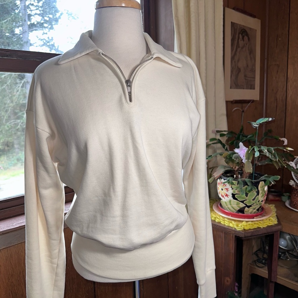 For Days • 100% Organic Cotton Cream Quarter Zip Fleece Sweatshirt